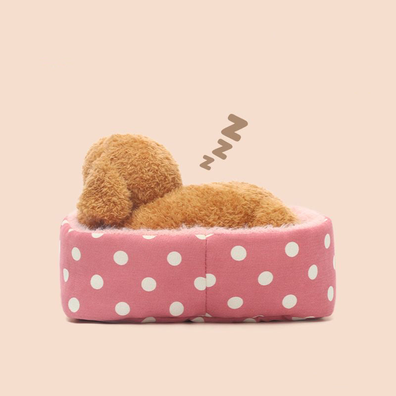 Cute Dog Plush with Pink Bed