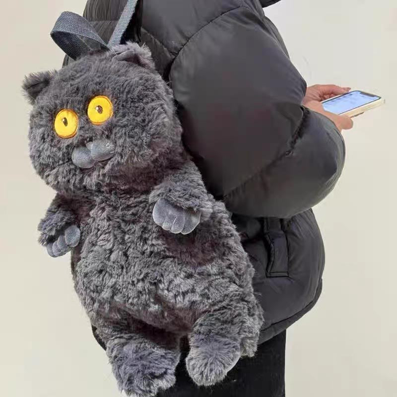 Lustiger flauschiger schwarzer Katzen-Rucksack, Plüschtasche – Toy Triver