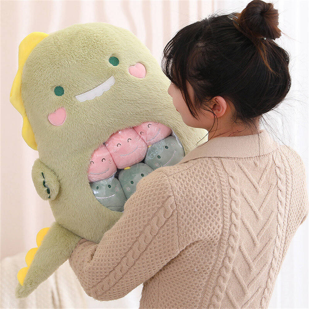 A Bag of Kawaii Green Dinosaur Throw Pillow Plush Toys Stuffed Doll toy triver