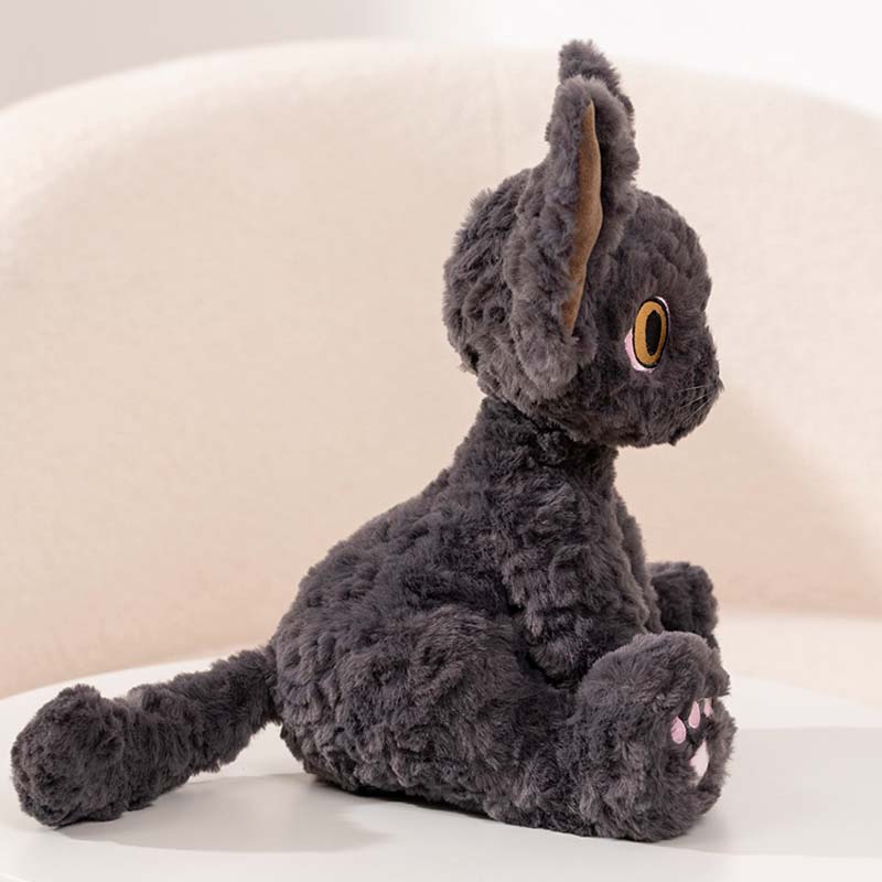 Cute Black Devon Rex Cat Plush Toy toy triver