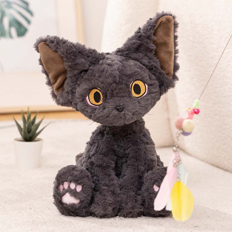 Cute Black Devon Rex Cat Plush Toy toy triver