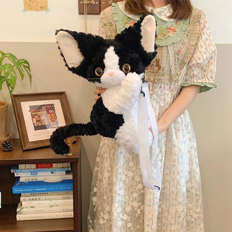 Cute Devon Rex Cat Plush Crossbody Bag toy triver