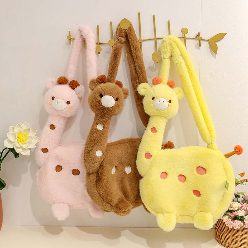 Cute Giraffe Crossbody Shoulder Plush Bag toy triver