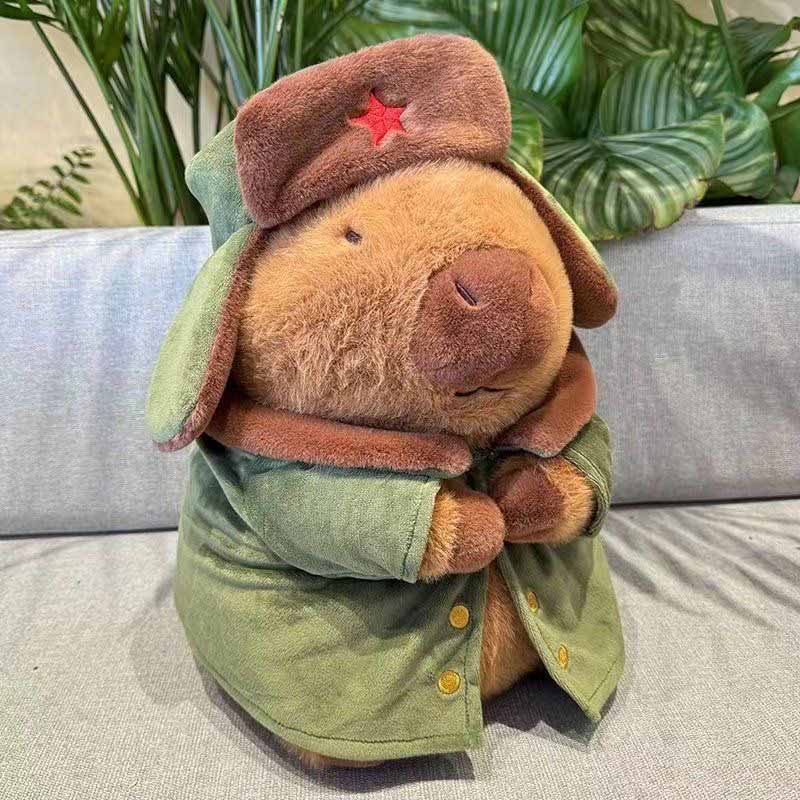 Funny Capybara Wearing Military Uniform Plush Toy toy triver