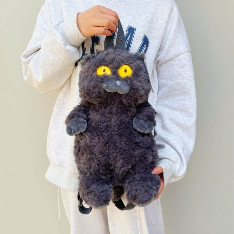 Funny Fluffy Black Cat Backpack Plush Bag – Toy Triver