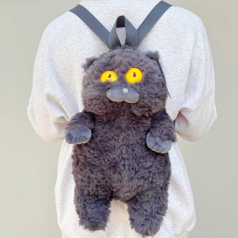 katzen wanderrucksack Lustiger flauschiger schwarzer Katzen-Rucksack, Plüschtasche – Toy Triver