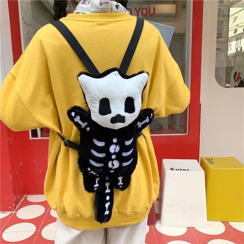 Ghost Skull Skeleton Shoulder Backpack School Plush Bag toy triver
