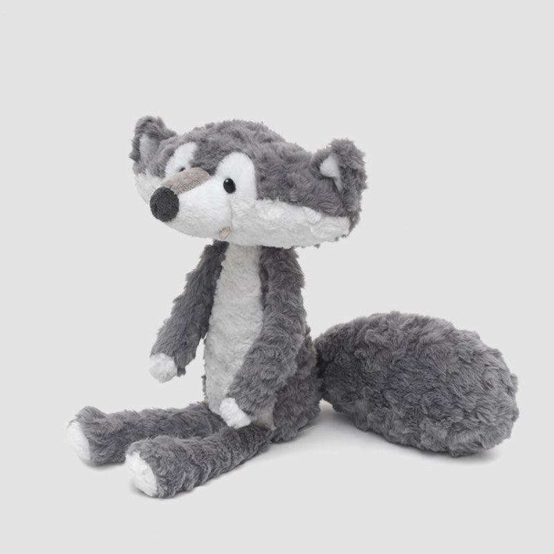 Grey wolf plush side view – realistic soft plush fur and detailed facial features