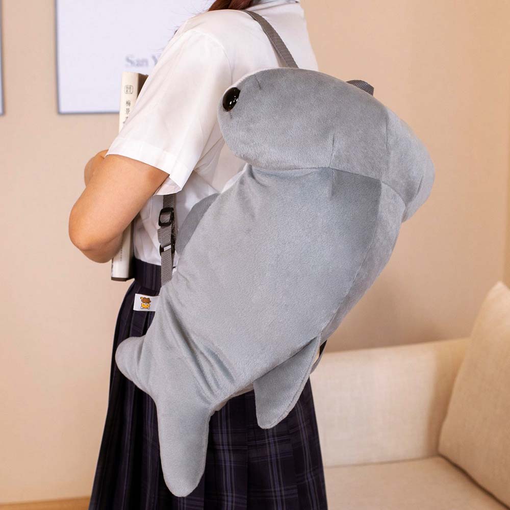 Hammerhead Grey Shark Backpack School Shoulder Bag Plush toy triver