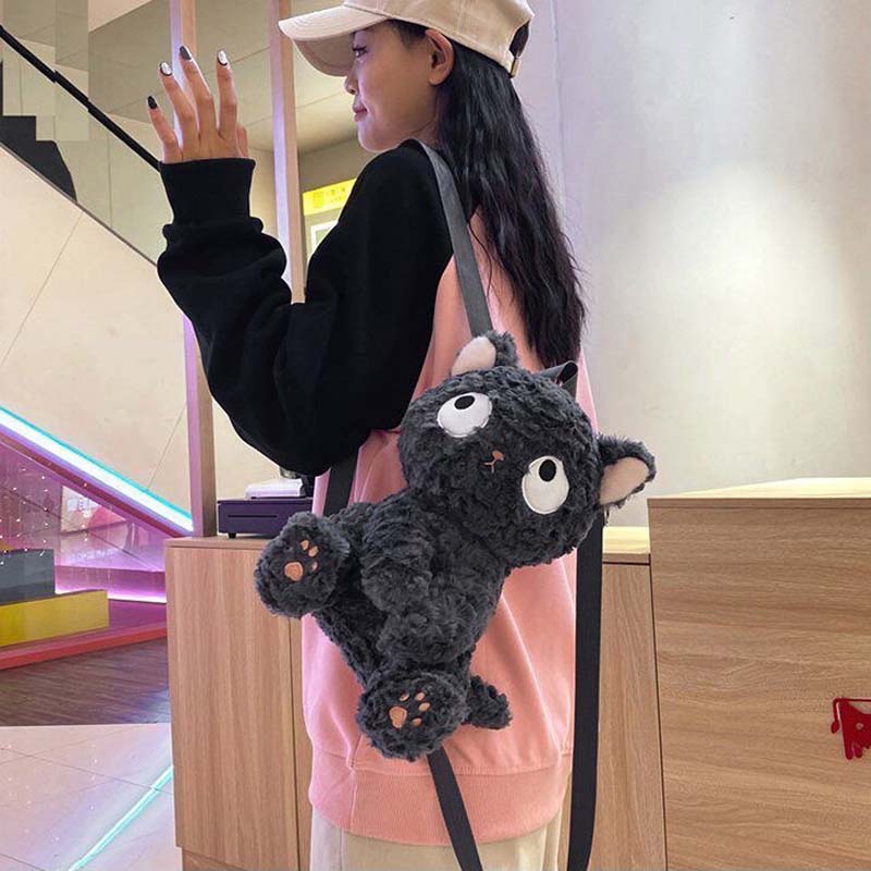 Kawaii Black Cat Backpack School Shoulder Bag Plush toy triver