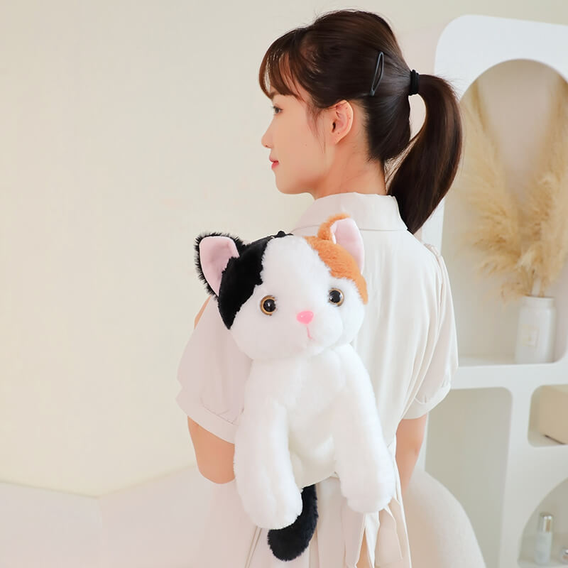 Fluffy Calico Cat Backpack Plush Bag toy triver