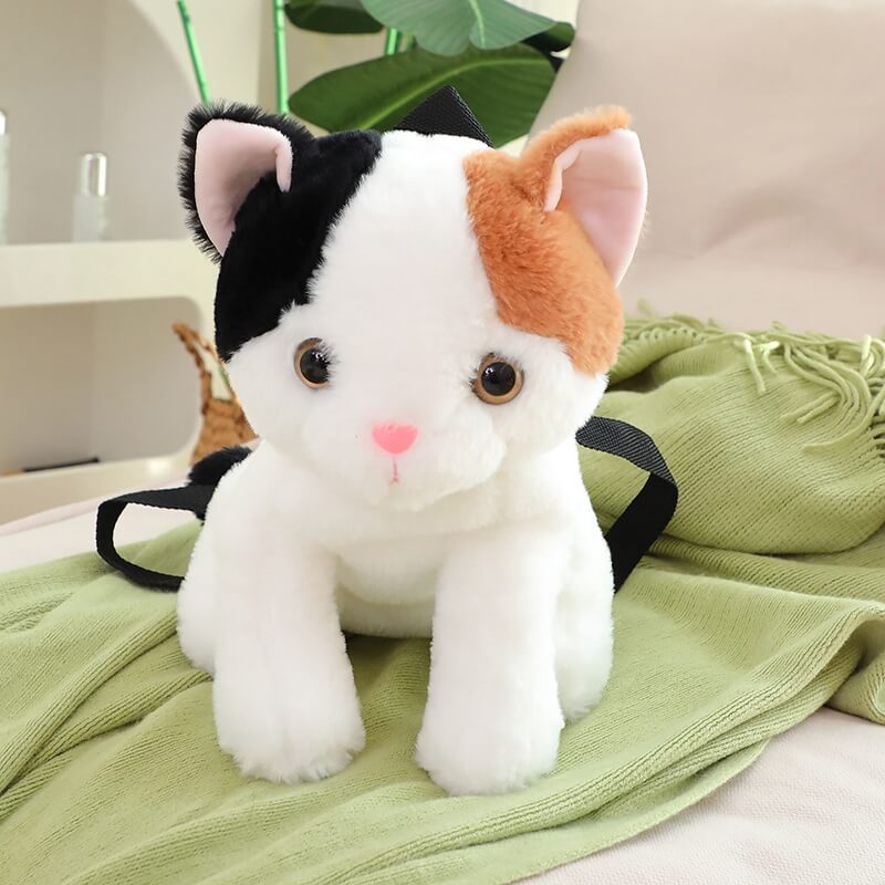 Fluffy Calico Cat Backpack Plush Bag toy triver