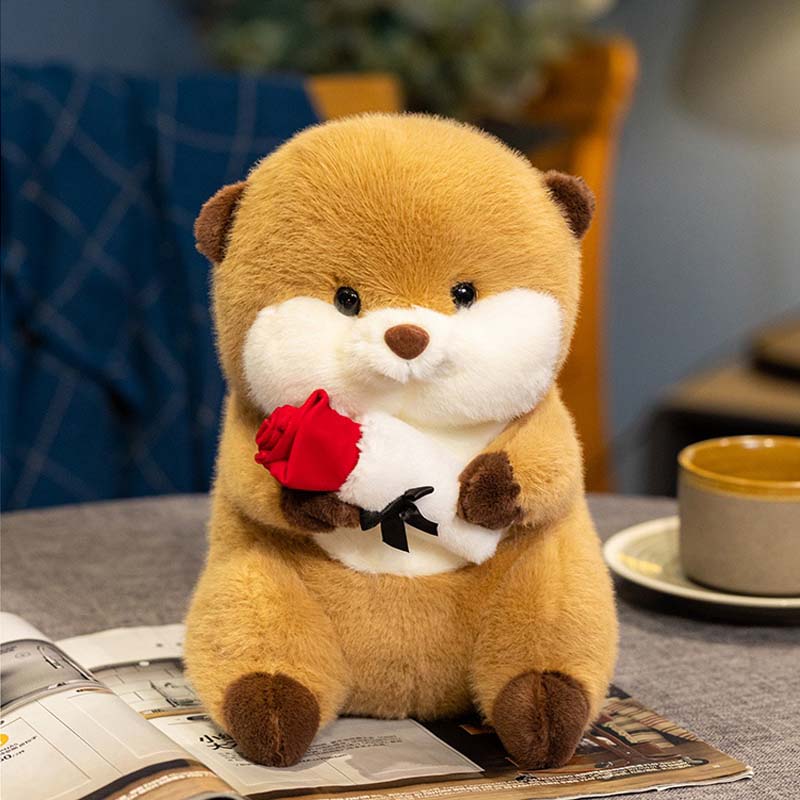 Kawaii Capybara Plush Toy with Red Rose Toy Triver Kawaii Capybara Plush Toy with Red Rose Toy Triver