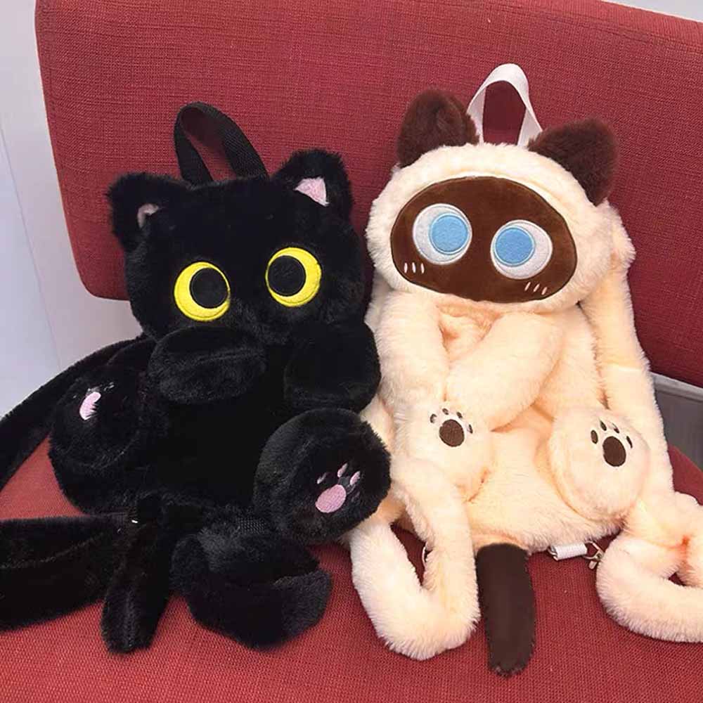 Kawaii Cat Backpack School Shoulder Bag Plush Toy Stuffed Animal Toy Triver