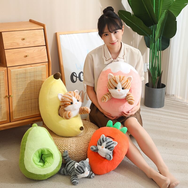 Kawaii Cat in Fruit Plush Toy-Quirky Fruit & Pet Fusion for Decor toy triver