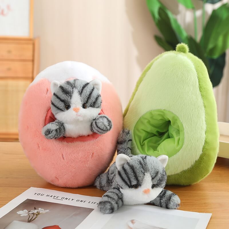 Kawaii Cat in Fruit Plush Toy-Quirky Fruit & Pet Fusion for Decor toy triver