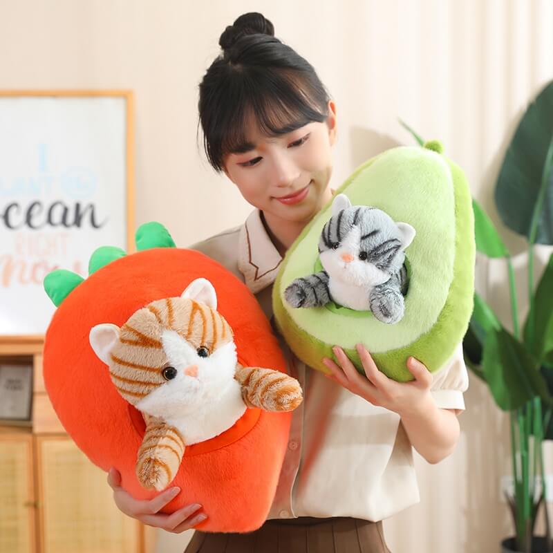 Kawaii Cat in Fruit Plush Toy-Quirky Fruit & Pet Fusion for Decor toy triver