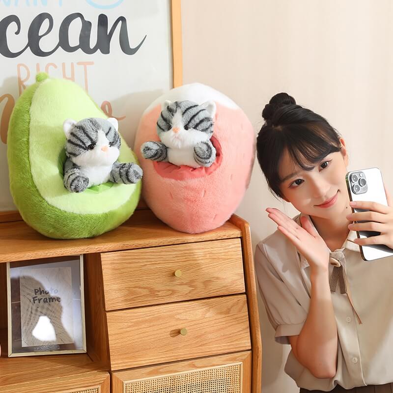 Kawaii Cat in Fruit Plush Toy-Quirky Fruit & Pet Fusion for Decor toy triver