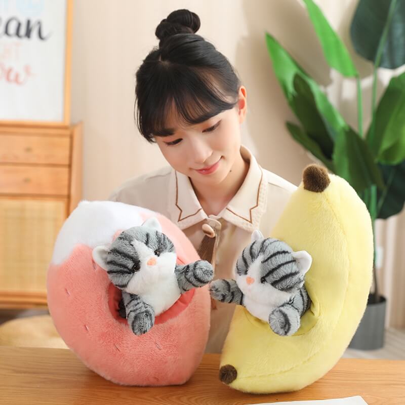 Kawaii Cat in Fruit Plush Toy-Quirky Fruit & Pet Fusion for Decor toy triver