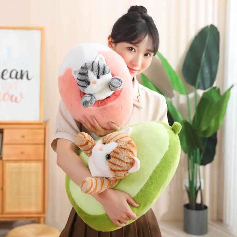 Kawaii Cat in Fruit Plush Toy-Quirky Fruit & Pet Fusion for Decor toy triver