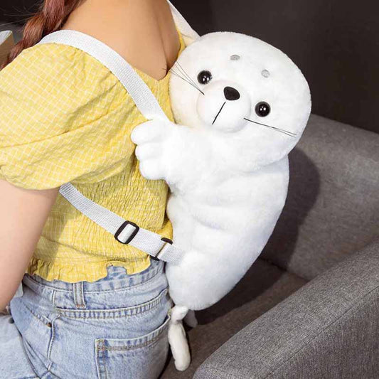 Kawaii White Seal Backpack Plush Bag Toy Triver