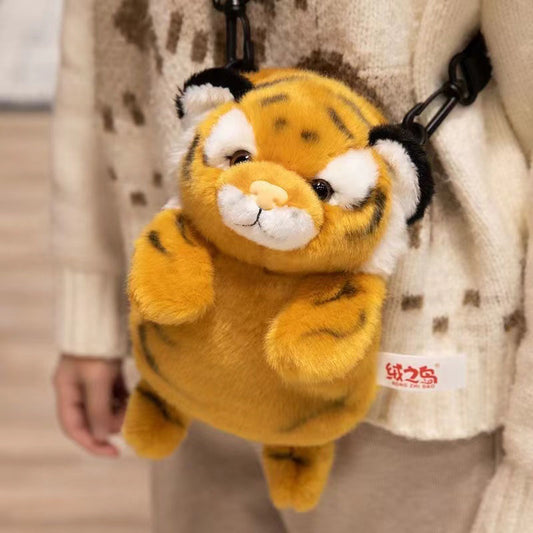 Realistic Tiger Crossbody Shoulder Plush Bag toy triver