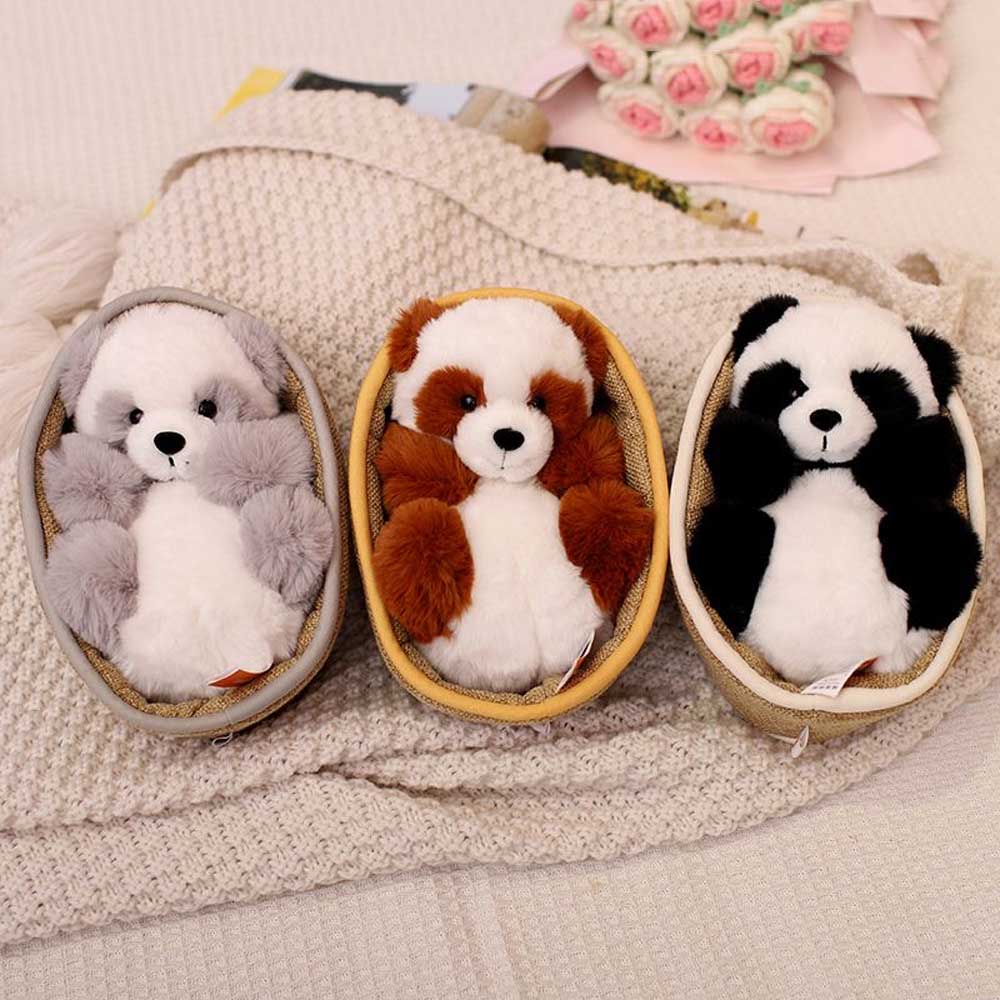 Kawaii Baby Panda In Basket Stuffed Animal Plush toy triver