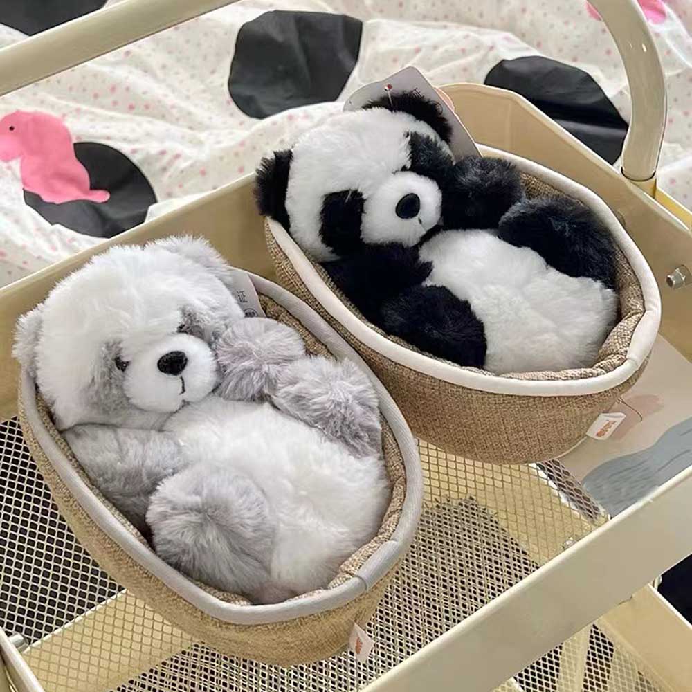 Kawaii Baby Panda In Basket Stuffed Animal Plush toy triver