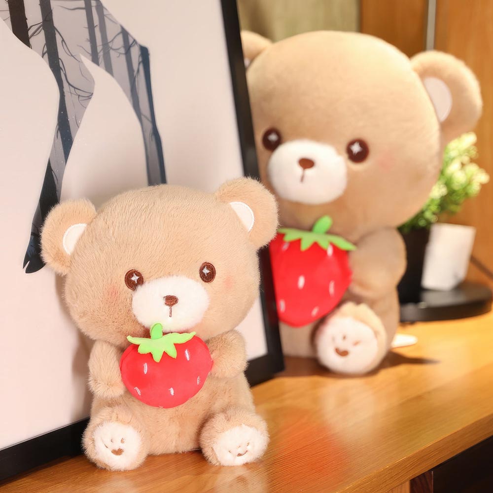 Kawaii Teddy Bear Holding Strawberry Plushie toy triver